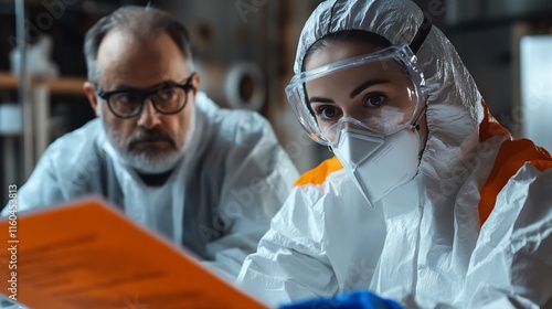 Forensic scientists reviewing evidence.