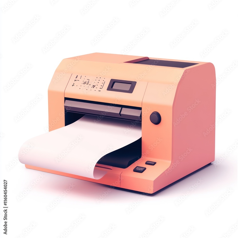 A sweet printer with paper coming out. vector style art 3d illustration Isolated on White Background A sweet printer with paper coming out. vector style art 3d illustration Isolated on White Background