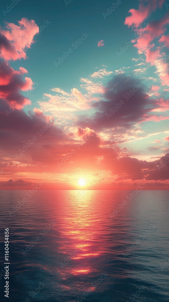 Serene Sunset over Calm Ocean Vibrant Pink and Orange Hues Serene Sunset over Calm Ocean Vibrant Pink and Orange Hues