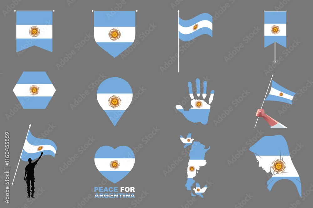 Fototapeta premium Flag of Argentina Set, Original and simple Argentina flag Bundle, vector illustration of Argentina flag Collection