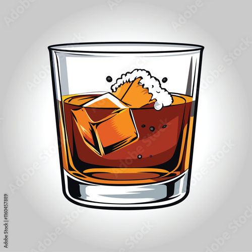 glass of whiskey with ice
