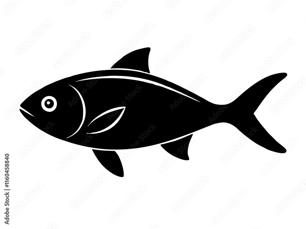 Fish black silhouette vector, Simple silhouette Design vector icon with white background Fish black silhouette vector, Simple silhouette Design vector icon with white background