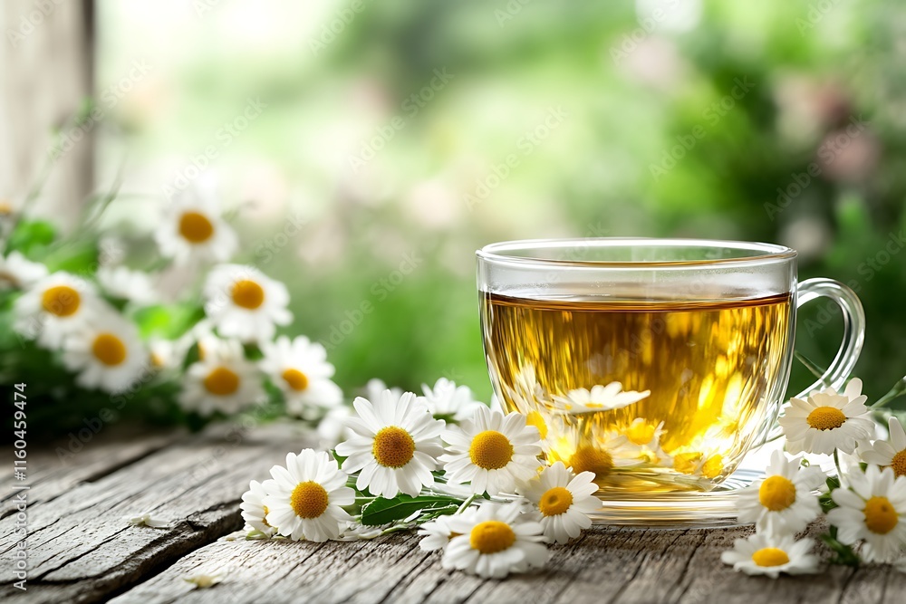 Cup of herbal tea with chamomile on a old wooden background Cup of herbal tea with chamomile on a old wooden background