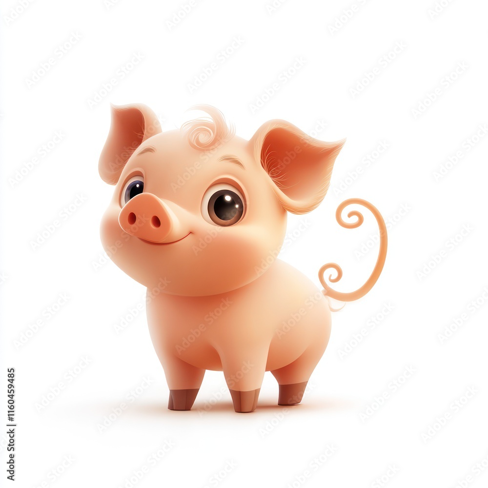 A tiny piglet with a curly tail. vector style art 3d illustration Isolated on White Background A tiny piglet with a curly tail. vector style art 3d illustration Isolated on White Background