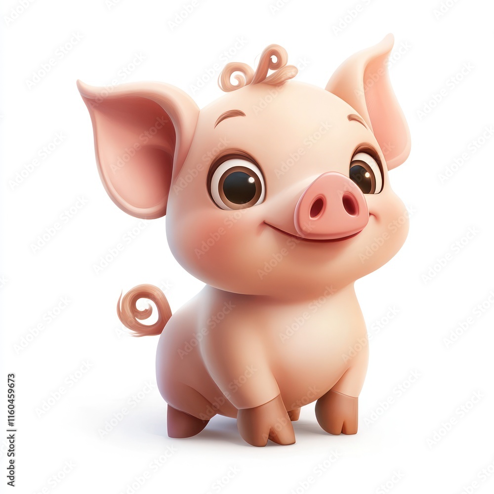 A tiny piglet with a curly tail. vector style art 3d illustration Isolated on White Background A tiny piglet with a curly tail. vector style art 3d illustration Isolated on White Background