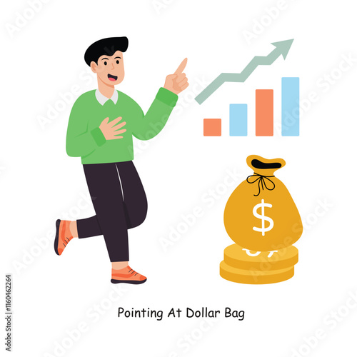 Pointing At Dollar Bag concept vector illustration. Payment Gateway Inflation isolated On white Background.                