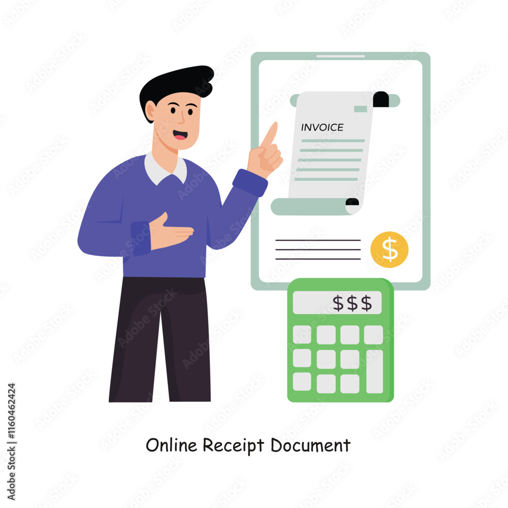 Online Receipt Document concept vector illustration. Payment Gateway Inflation isolated On white Background. Online Receipt Document concept vector illustration. Payment Gateway Inflation isolated On white Background.