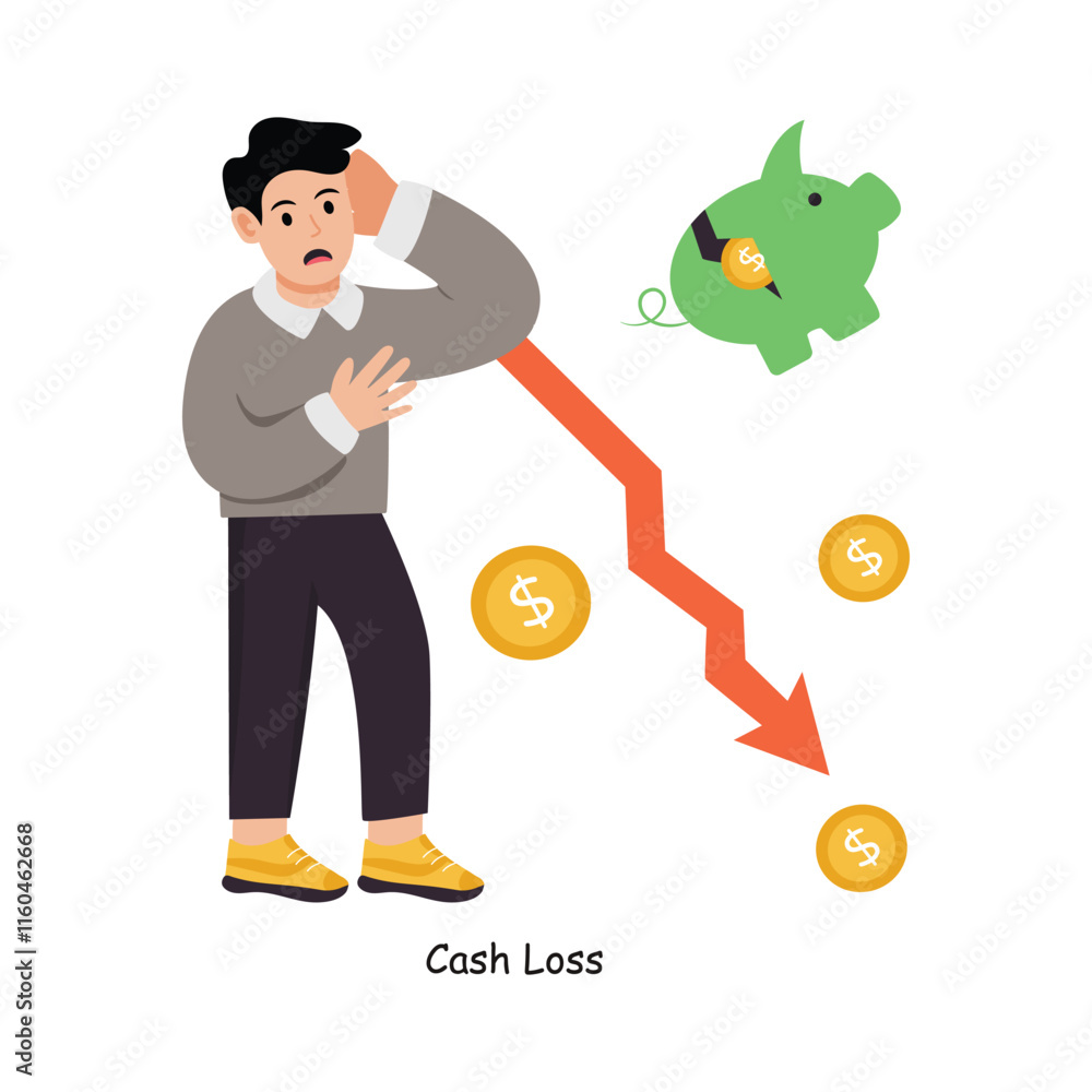 Cash Loss concept vector illustration. Payment Gateway Inflation isolated On white Background. Cash Loss concept vector illustration. Payment Gateway Inflation isolated On white Background.