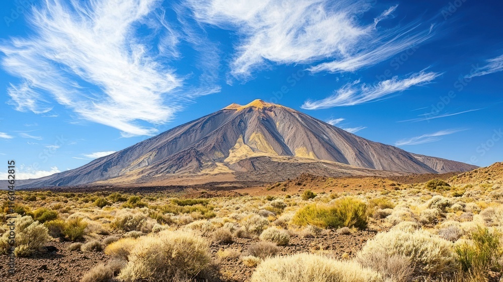Majestic Volcano Under a Sky of Wispy Clouds Majestic Volcano Under a Sky of Wispy Clouds