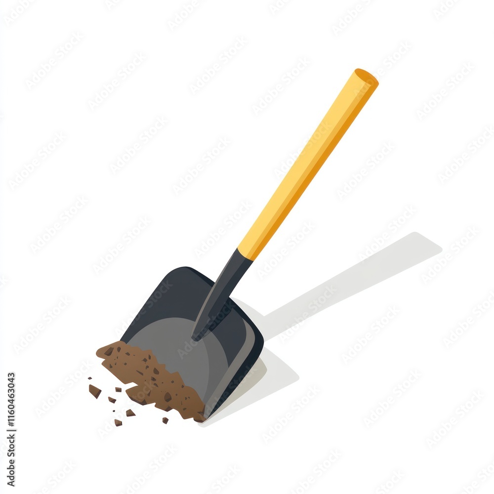 Isometric illustration of a shovel with dirt. Isometric illustration of a shovel with dirt.