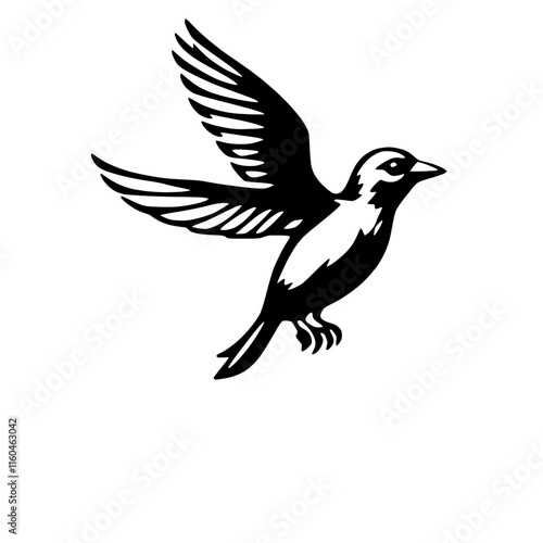 Elegant Bird in Flight Black and White Vector