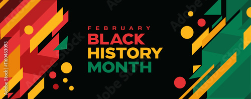Black history month, web banner, poster, frame border, vector, geometric abstract background design, red, yellow & green for website landing page, slide, social media, email signature