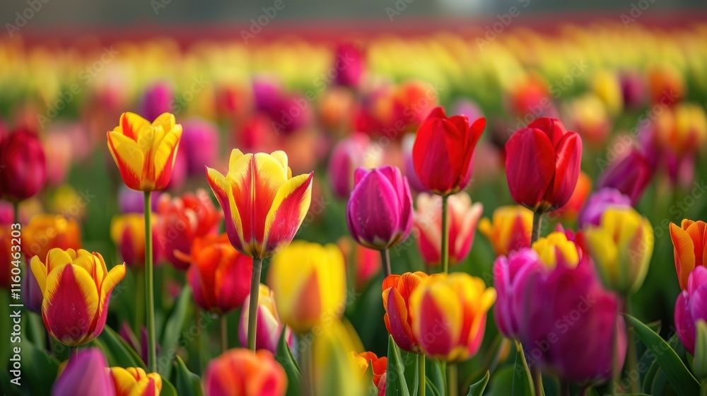 Fototapeta premium Vibrant tulips in a colorful field.