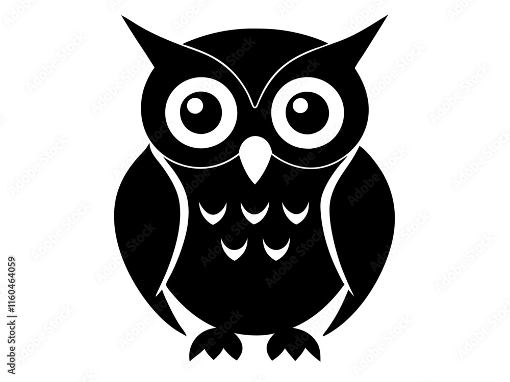 owl black silhouette vector, Simple silhouette Design vector icon with white background owl black silhouette vector, Simple silhouette Design vector icon with white background