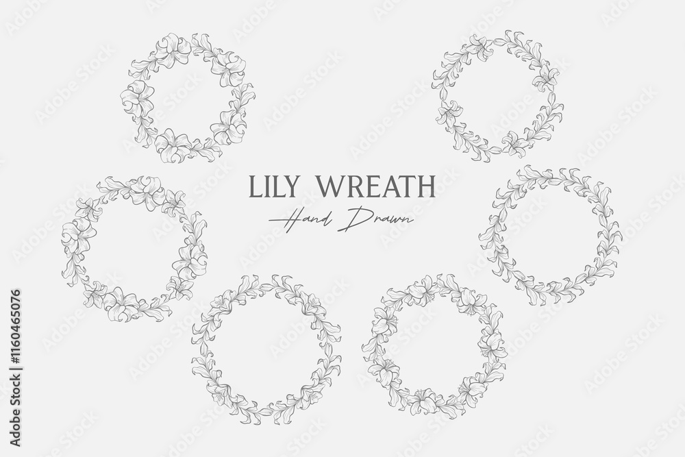 Set of Lily Line Art Laurel Wreath Set of Lily Line Art Laurel Wreath