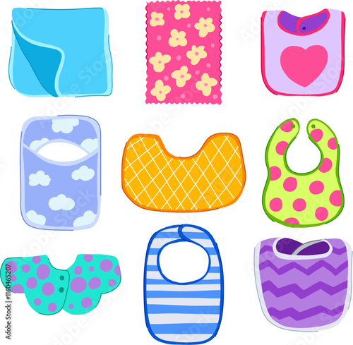 burp cloths set cartoon. organic cotton, baby newborn, up drool burp cloths sign. isolated symbol vector illustration