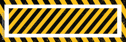 Warning frame grunge diagonal stripes. Bordered by textured yellow and black caution stripes.