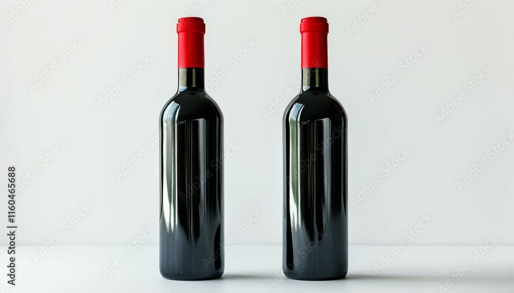 a 2 black wine bottle with a red neck on the center of a white background a 2 black wine bottle with a red neck on the center of a white background