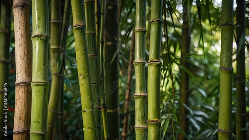 green wallpaper, Close-up of fresh bamboo stalks against vibrant greenery

