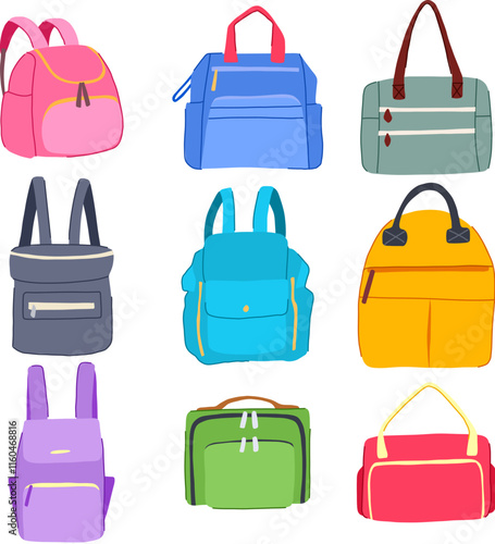diaper bag set cartoon. organizer stylish, waterproof insulated, pad pockets diaper bag sign. isolated symbol vector illustration