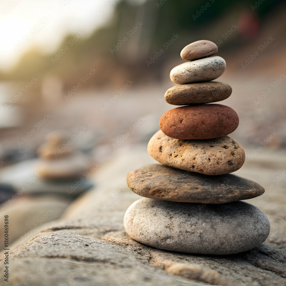 Vertical shot of pebbles stacked on each other in a balance at the beach Vertical shot of pebbles stacked on each other in a balance at the beach