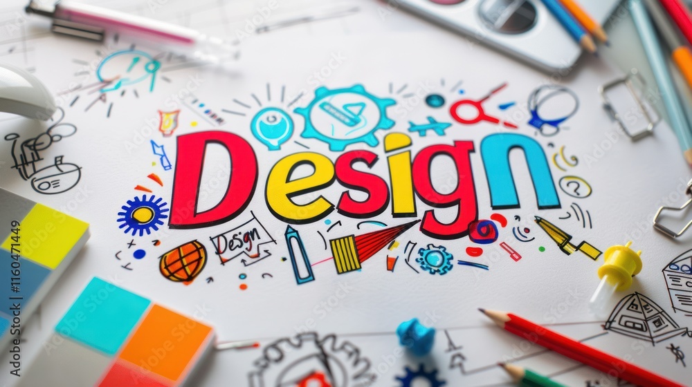 Design concept, tools, sketches around the word. Design concept, tools, sketches around the word.