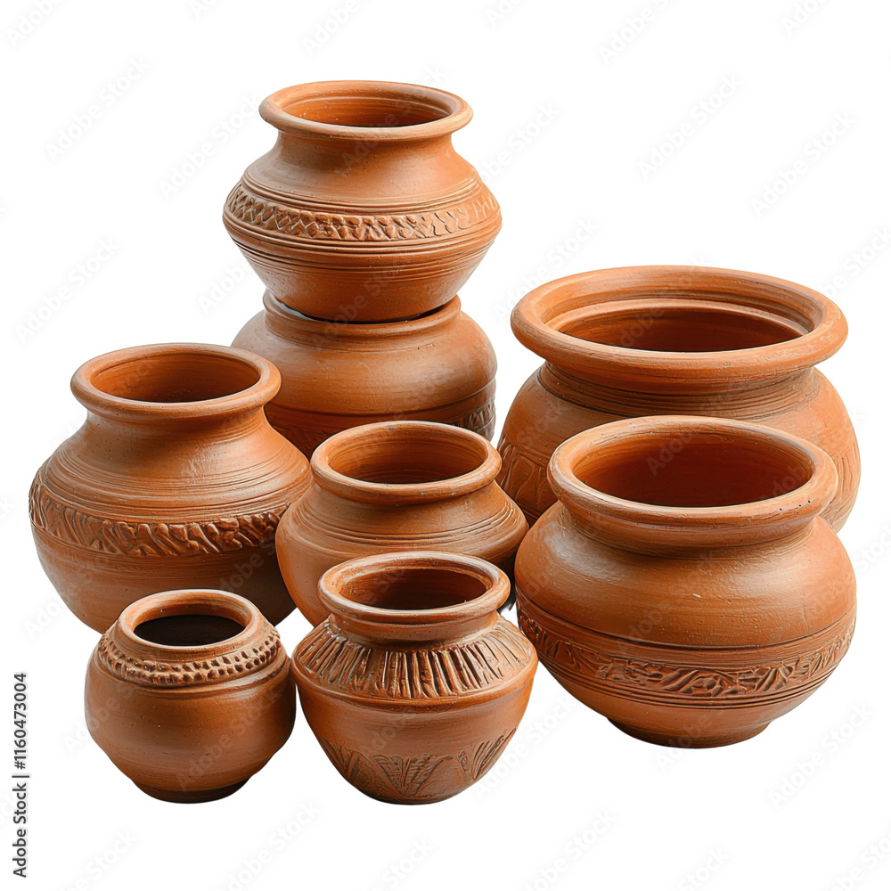 clay pots, Group of clay pots isolated on transparent background clay pots, Group of clay pots isolated on transparent background