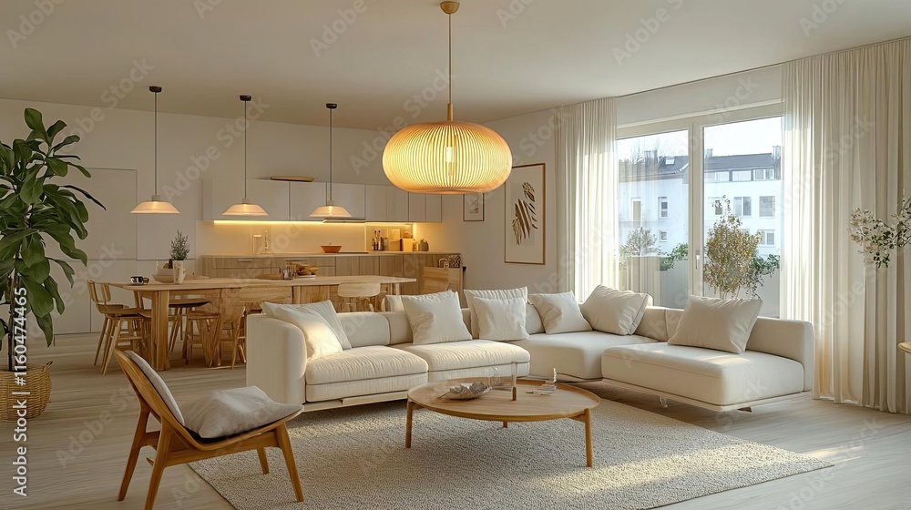 Fototapeta premium Scandinavian entryway with functional storage solutions, light wood living room