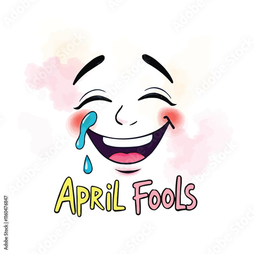 Funny cartoon face celebrating April Fools' Day