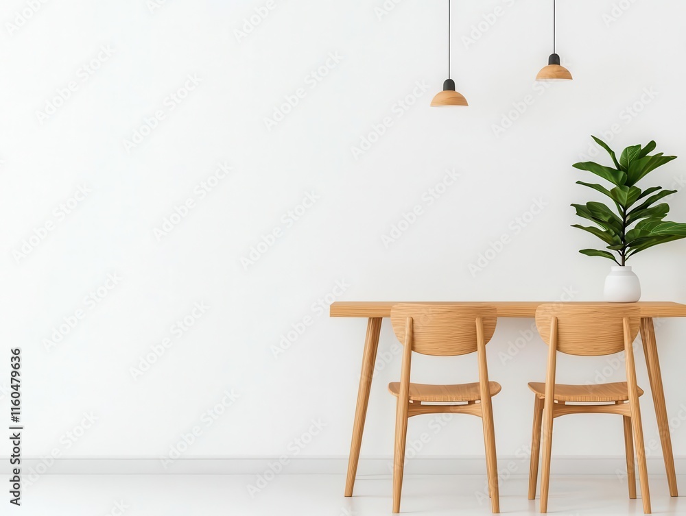 Fototapeta premium Scandinavianinspired coworking space with wooden furniture, white walls, and clean design, Coworking Space, Scandinavian Minimalism