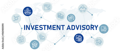 Investment advisory icon set analysis investor advice consultant money management service concept