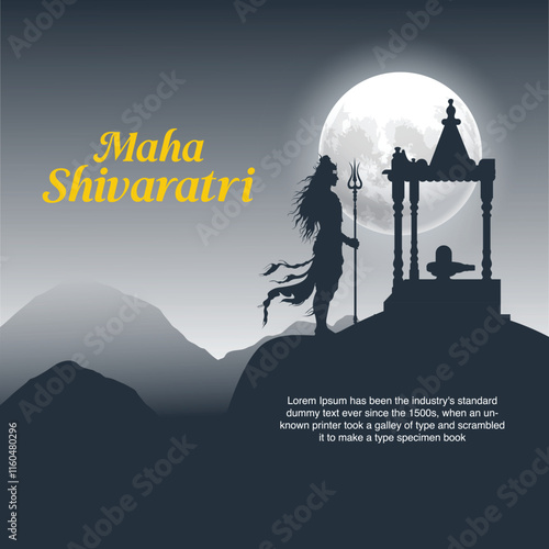Vector illustration of sticker for Hindu festival Maha Shivratri written Hindi text means lord shiva