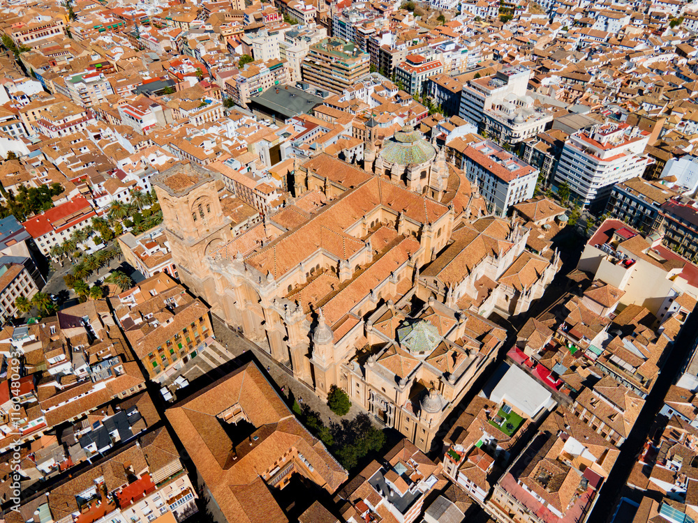 Obraz premium Granada Cathedral city aerial panoramic view in Spain