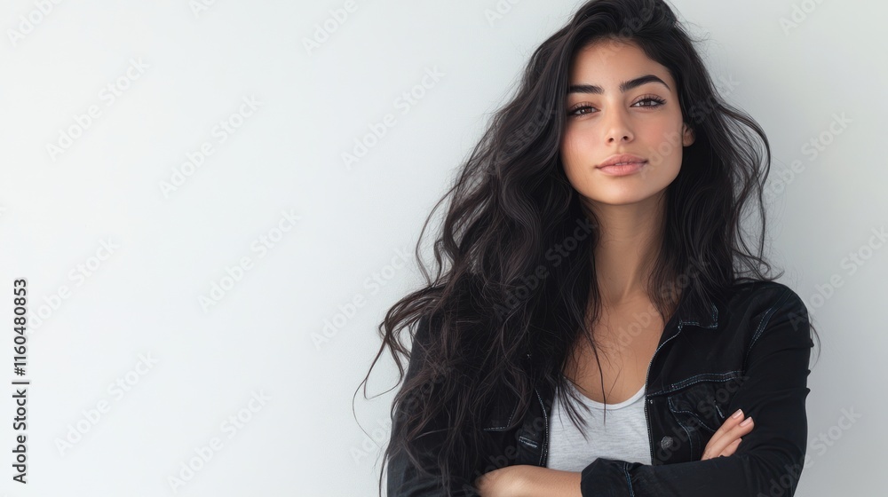 Empowering portrait of a confident urban woman in casual attire, emphasizing individuality and strength, on solid white background, single object Empowering portrait of a confident urban woman in casual attire, emphasizing individuality and strength, on solid white background, single object