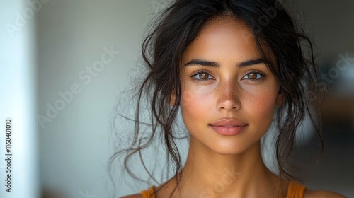 Empowering portrait of a modern Indian woman, showcasing strength and individuality in a creative setting, on solid white background, single object