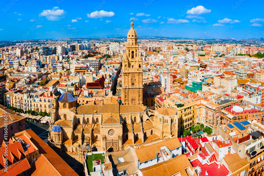 Fototapeta premium Saint Mary Cathedral aerial panoramic view in Murcia