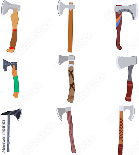 viking axe set cartoon. norse weapon, raid shield, conquest berserker viking axe sign. isolated symbol vector illustration