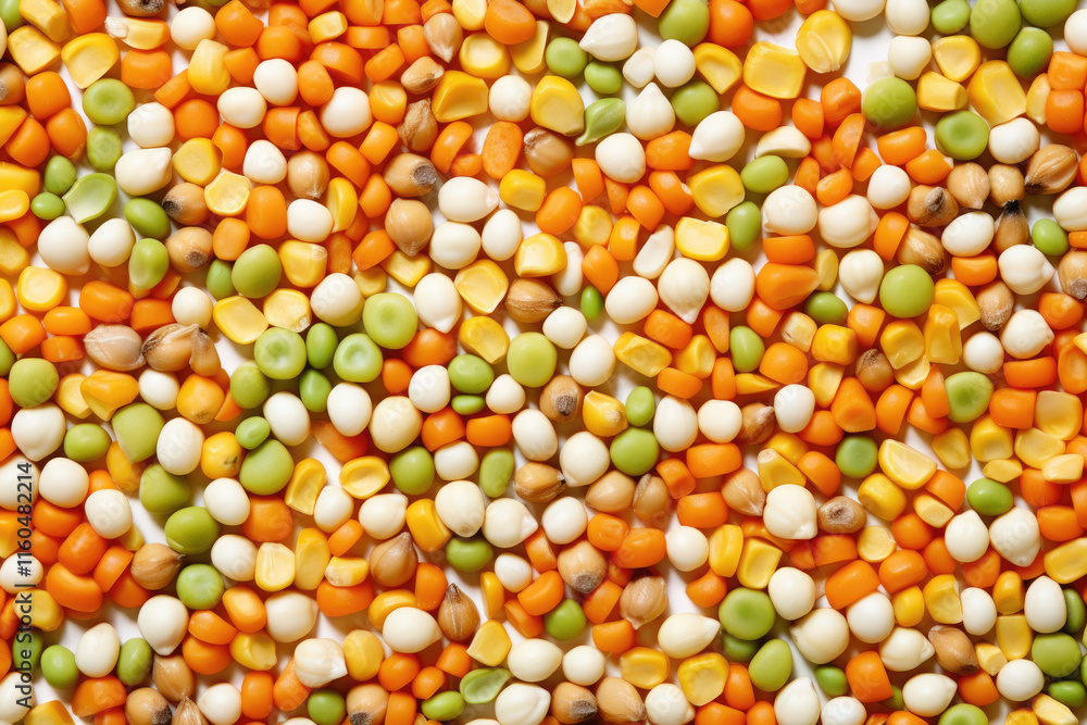 Seamless food background made of opened canned chickpeas, green sprouts, carrots, corn, peas, bean Seamless food background made of opened canned chickpeas, green sprouts, carrots, corn, peas, bean