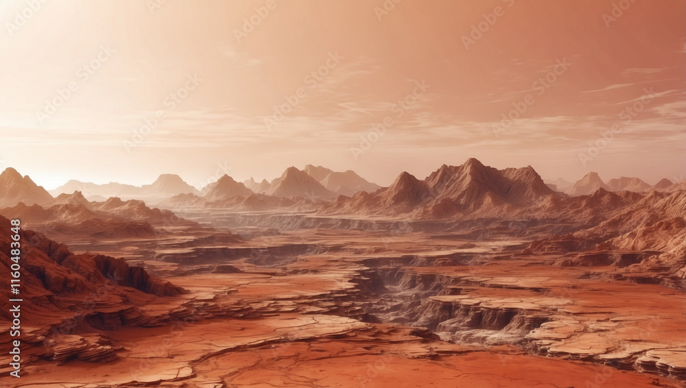 Naklejka premium Mars Landscape Wallpaper: A Generative AI Artwork of Cosmic Exploration
