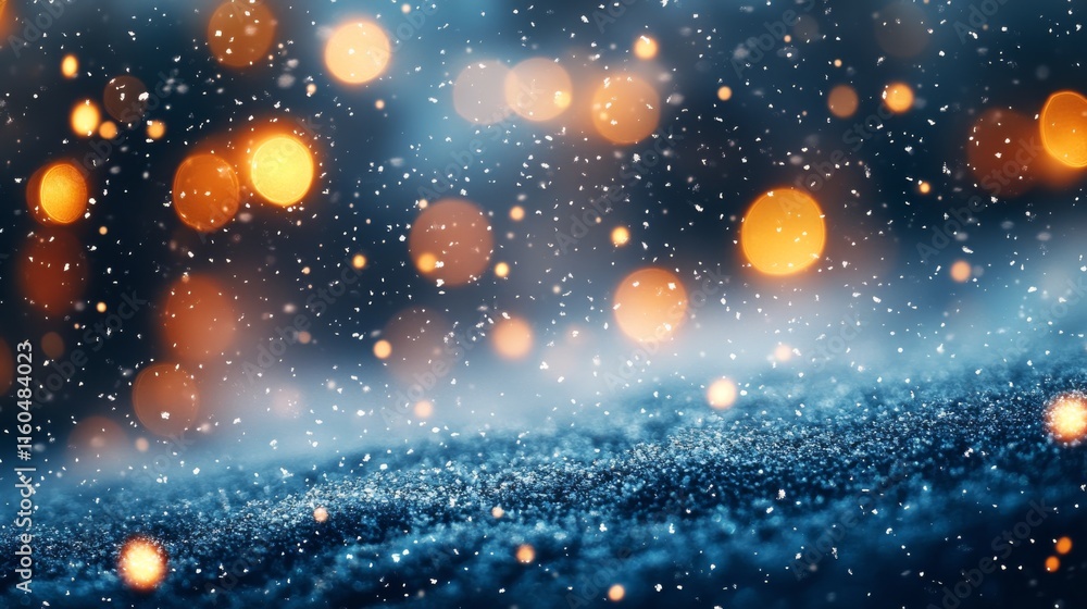 Obraz premium Snowflakes and sparkling lights create a magical winter atmosphere at night