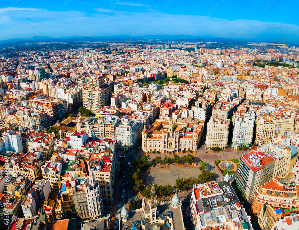 Fototapeta premium Valencia city aerial panoramic view in Spain