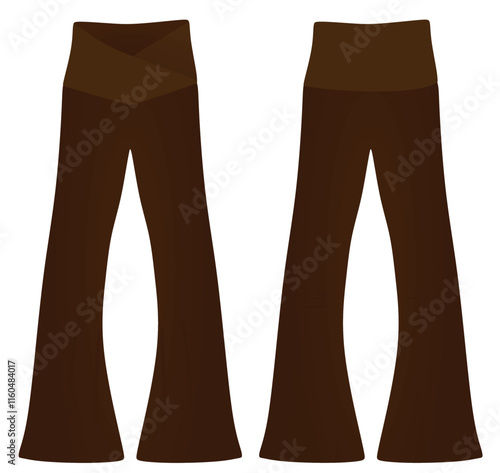 Brown flared loose pants. vector