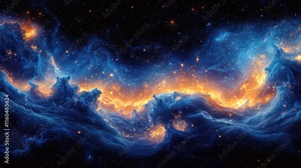 Obraz premium Space-inspired dynamic blue design with cosmic patterns, glowing gradients, and abstract shapes