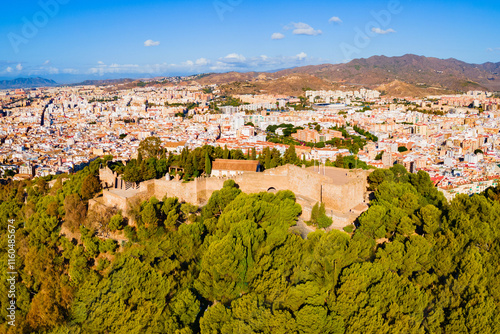 Castillo Gibralfaro Fortress aerial panoramic view, Malaga photo