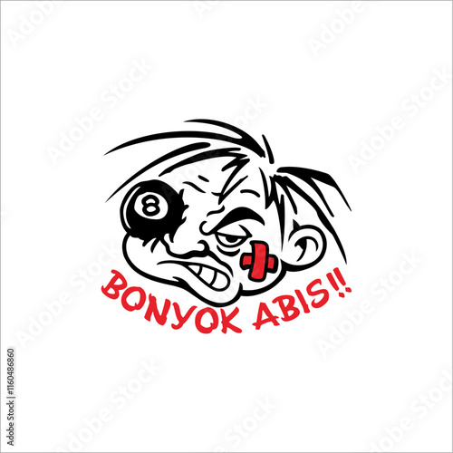 Illustration of a man's face in pain and there is writing that he's completely broken 