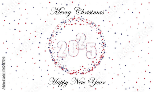 New Year card strewn with blue and red stars, New Year design