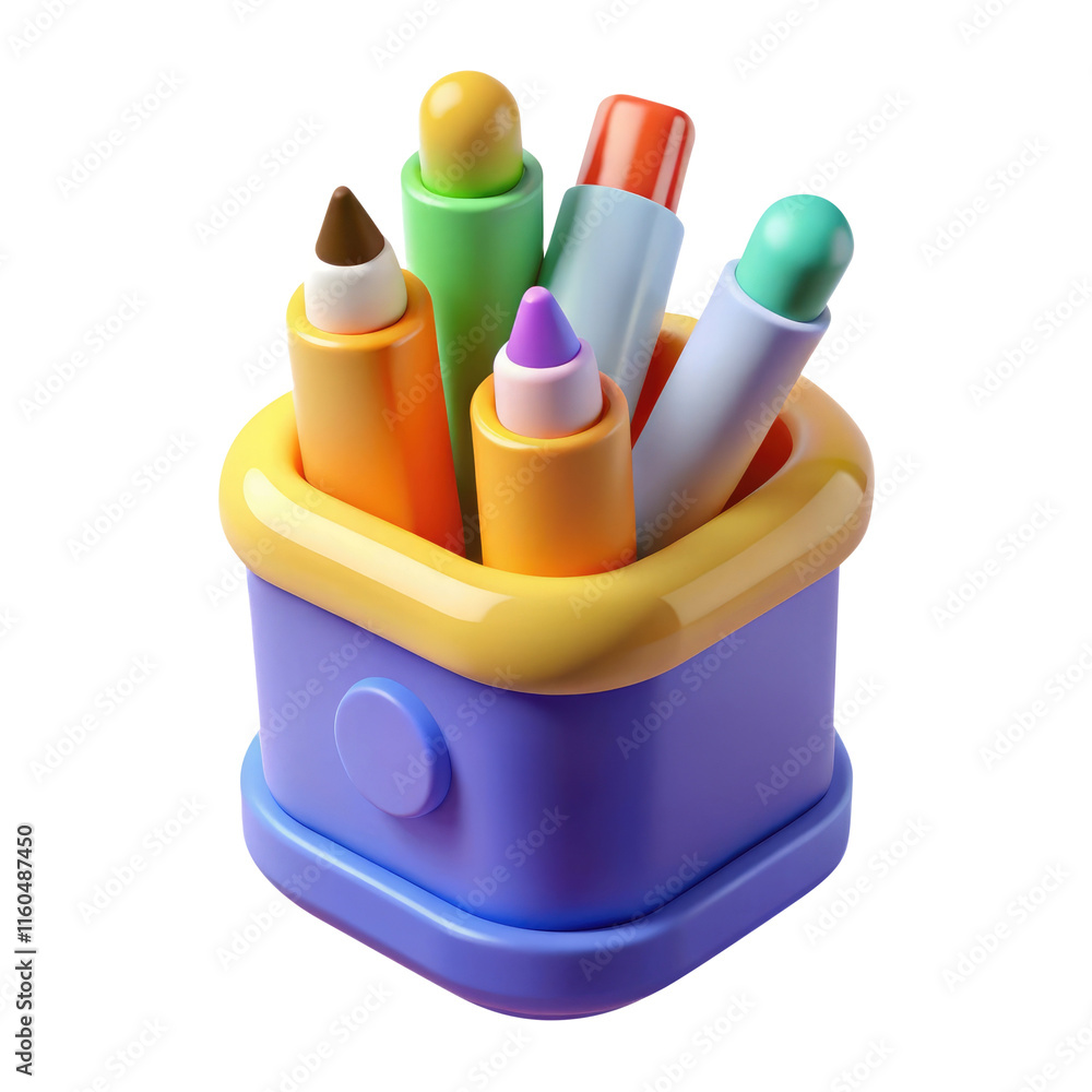 pencils in a holder 3d render icon in cartoon plastic style minimal isolated on transparent white background, clipping path pencils in a holder 3d render icon in cartoon plastic style minimal isolated on transparent white background, clipping path