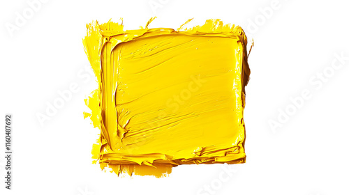 Vibrant yellow textured paint square with bold brush strokes and tonal gradients, showcasing lively abstract art.