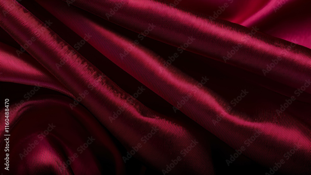 Obraz premium Background Texture: Silk Satin Wavy Velvet Material. Deep Dark Burgundy Crimson Abstract Background.