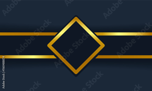 Luxurious background with a dark navy theme, golden diamond frame, and horizontal lines, ideal for upscale branding, announcements, or formal designs